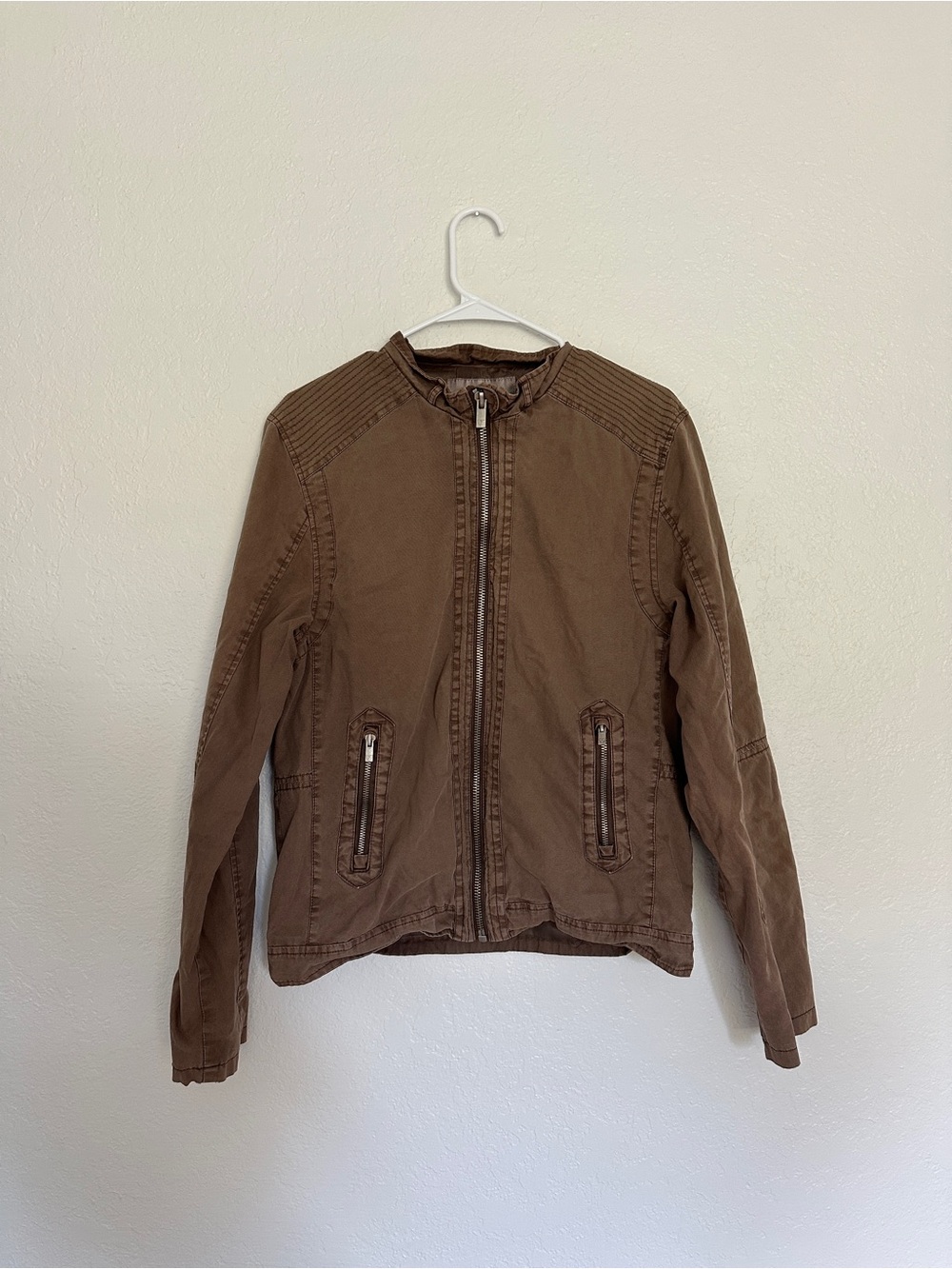 Guess Vintage Men’s Brown Biker Utility Zip Jacket Rare M